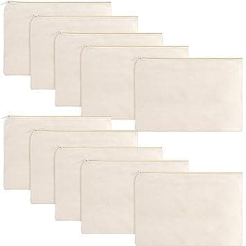 TAKIVA Premium Canvas Pouch With Zipper Closure (Pack Of 10) | Multipurpose Storage Solution, Black