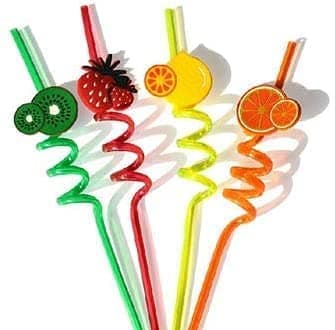 LUDALY Curly 4 PCS Reusable Straws Smoothie Drinking Straws Kids/Birthday Party Decorations for Kids Girls (Pack of 1)