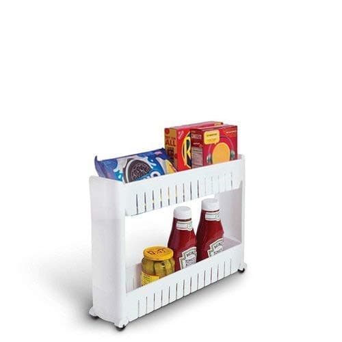 istore Plastic Unbreakable 2 Tier Space Saving Storage Organizer Slim Rack Shelf with Wheels (Multicolour )