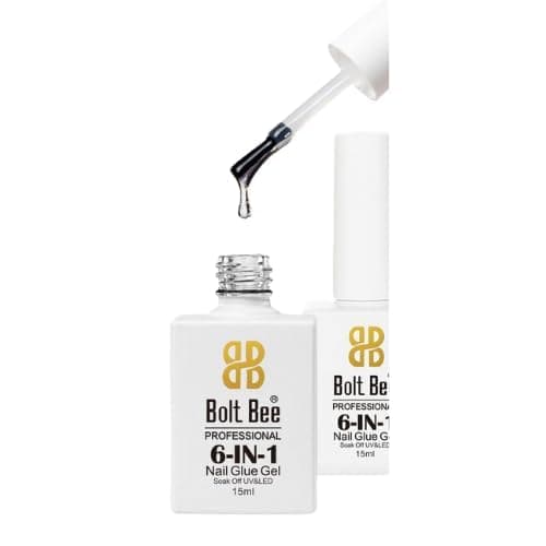Bolt Bee 6 in 1 Gel Nail Glue for Acrylic & Press On Nails | Strong Adhesive Nail Extension Gel for Clear False nail Tips | UV Light Required Thick Formula | Long Lasting Clear gel-15ml