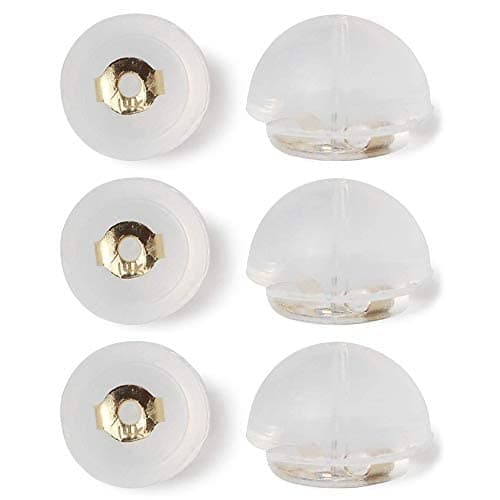 DORO KIMI,14k Earring Backs 3 Pairs,Soft Clear Silicone Earring Backs,Easy to use 14k Yellow Gold midium 3 Pairs, Safety Earring Backs for Stud Earrings