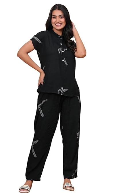 PrintBarn Women's Pajama Set Nightsuit Minimal Printed Casual Nightwear