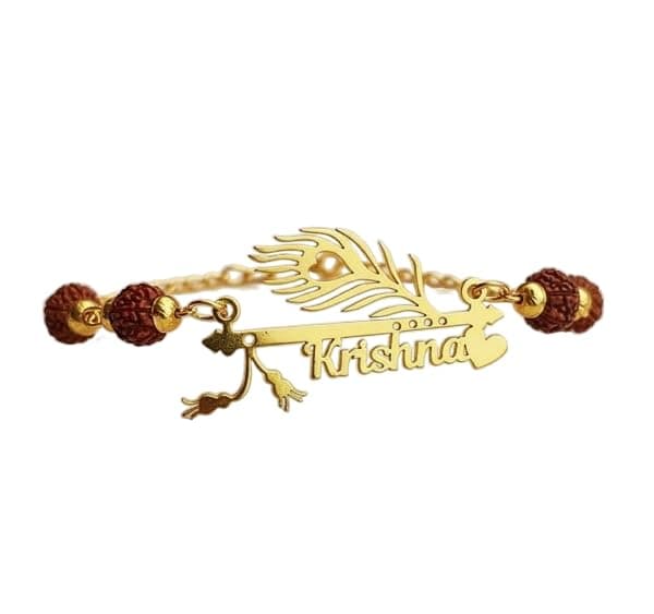 BHAROSEMAND Personalized Mor Pankh Name Rakhi with Your Own Name or Any Name Handcarved Brass Made Gift - 1 piece Rakhi (CHQ IMAGE FOR HOW TO ADD YOUR NAME)