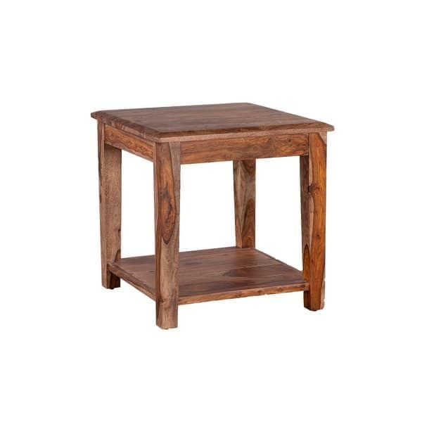 IThree Solid sheesham Wood Sitting Stool 15 Inches for Home | Wooden Square Stool Sheesham Wood Table for Bedroom Outdoor Office & Multipurpose use in Natural Finish
