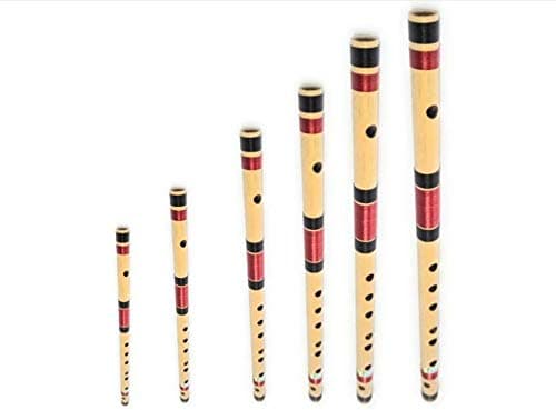 Shiv'z Muzic Flutes, Set of 6 medium Budget Bansuri, C, C#, D, D#, E, F with Written Manuals & Bag