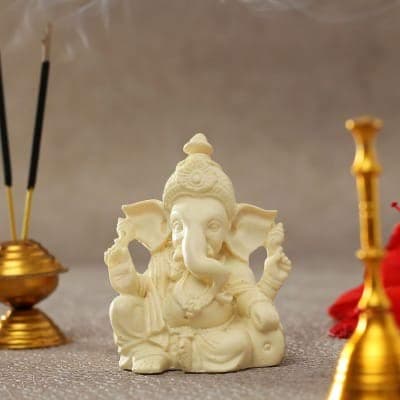 SN Handicrafts Polyresin Lord Ganesh Idol, Standard, White