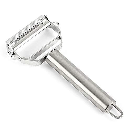 ZELKEY 2 in 1 Stainless Steel Julienne Vegetable Peeler Multi-Functional Fruit & Veggie Shredder Slicer and Grater for Potatoes, Carrots, Cucumbers (Silver, 18 x 8.2 x 2.4 cm)