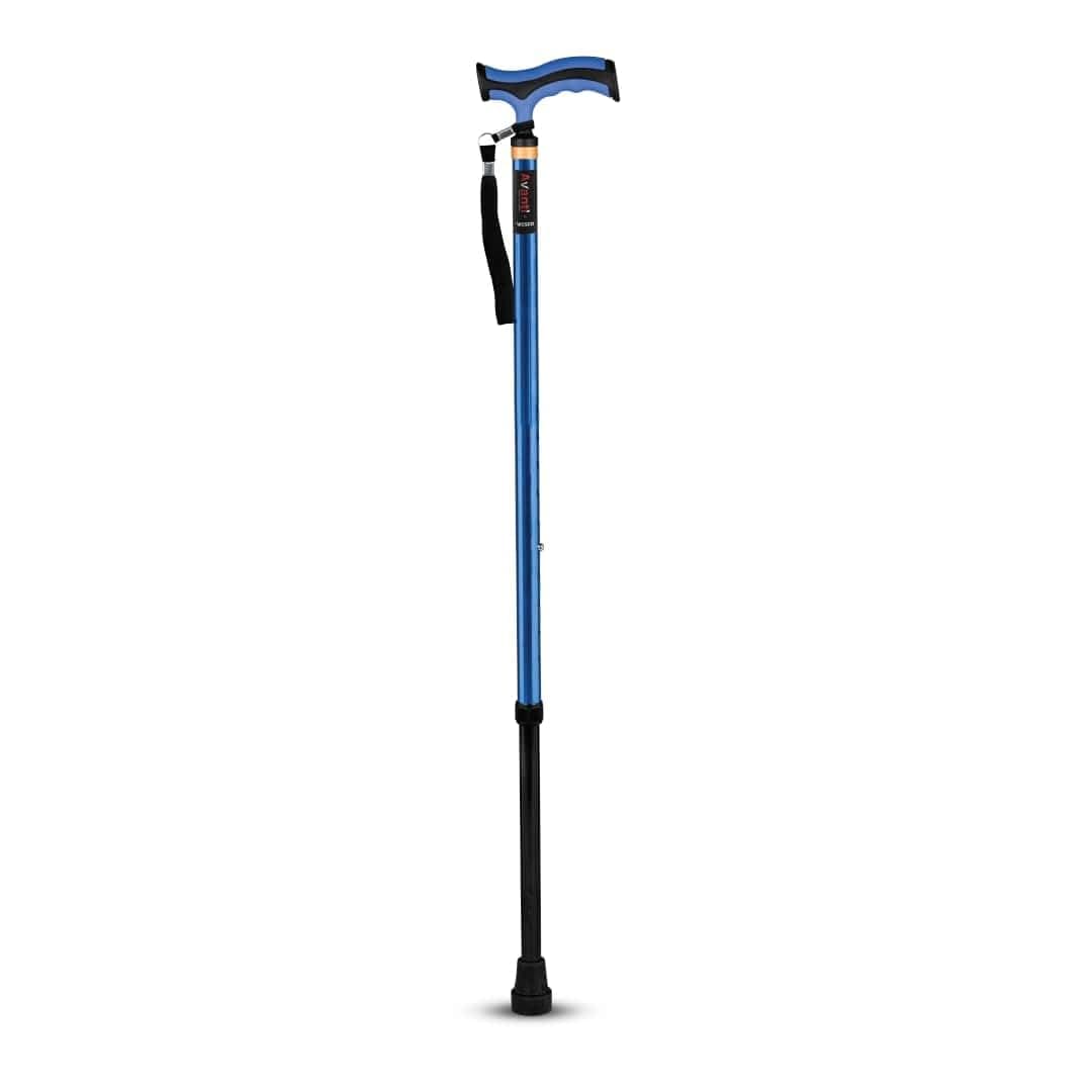Vissco Avanti Plus T-Shaped Aluminium Single Walking Stick for Physically Challenged, Lightweight, Height adjustable with high quality L shape handle and Anti-Slip shoe for Better Grip, Universal - Grey