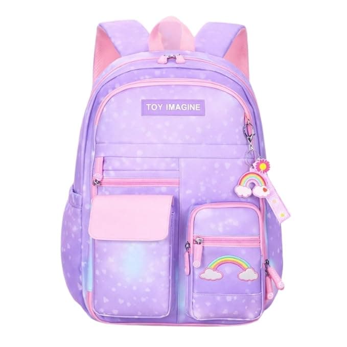 Toy Imagine 20L School Bag for Girls | 180° Zipper Stylish Kids School Backpack with Multiple Compartments | Lightweight Elementary Backpack | Ideal Gift for Kids Age 7–14 Years