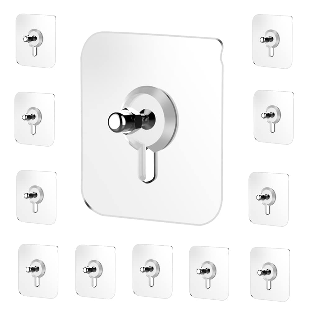 Boniry Nail Hook for Photo Frame Wall Hook Screw Adhesive Non-Trace No Drilling for Bathroom Shower Kitchen Installation Hanging, Waterproof Transparent Screws Hook - 12 Pcs, Stainless Steel