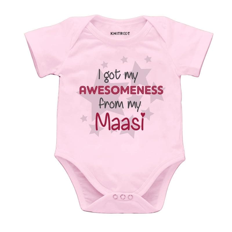 KNITROOT Maasi Family Special Onesies, Unisex Baby Kids 100% Cotton Envelope Neck Half Sleeve Romper, Bodysuit, Sleepsuit, I Got My Awesomeness From My Maasi for Boys & Girls