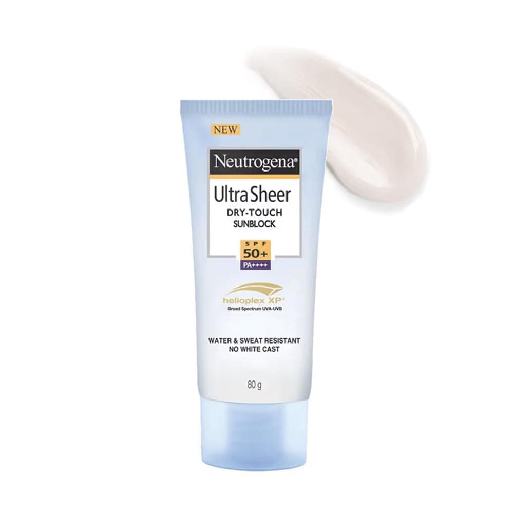 Neutrogena Ultra Sheer Sunscreen SPF 50+ PA++++| Broad Spectrum UVA/UVB | Blue light protect | No White Cast | Water resistant, Ultra light & Non sticky | Oily, Dry & Sensitive Skin | 80 g (Pack of 1) | Paraben Free | Dermatologist Tested