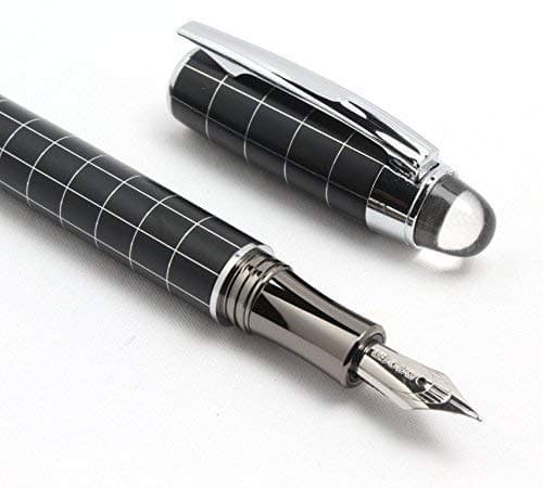 GOLD LEAF Neo Baoer 79 Starwalker Cross Line Fountain Pen Silver Trim Checked