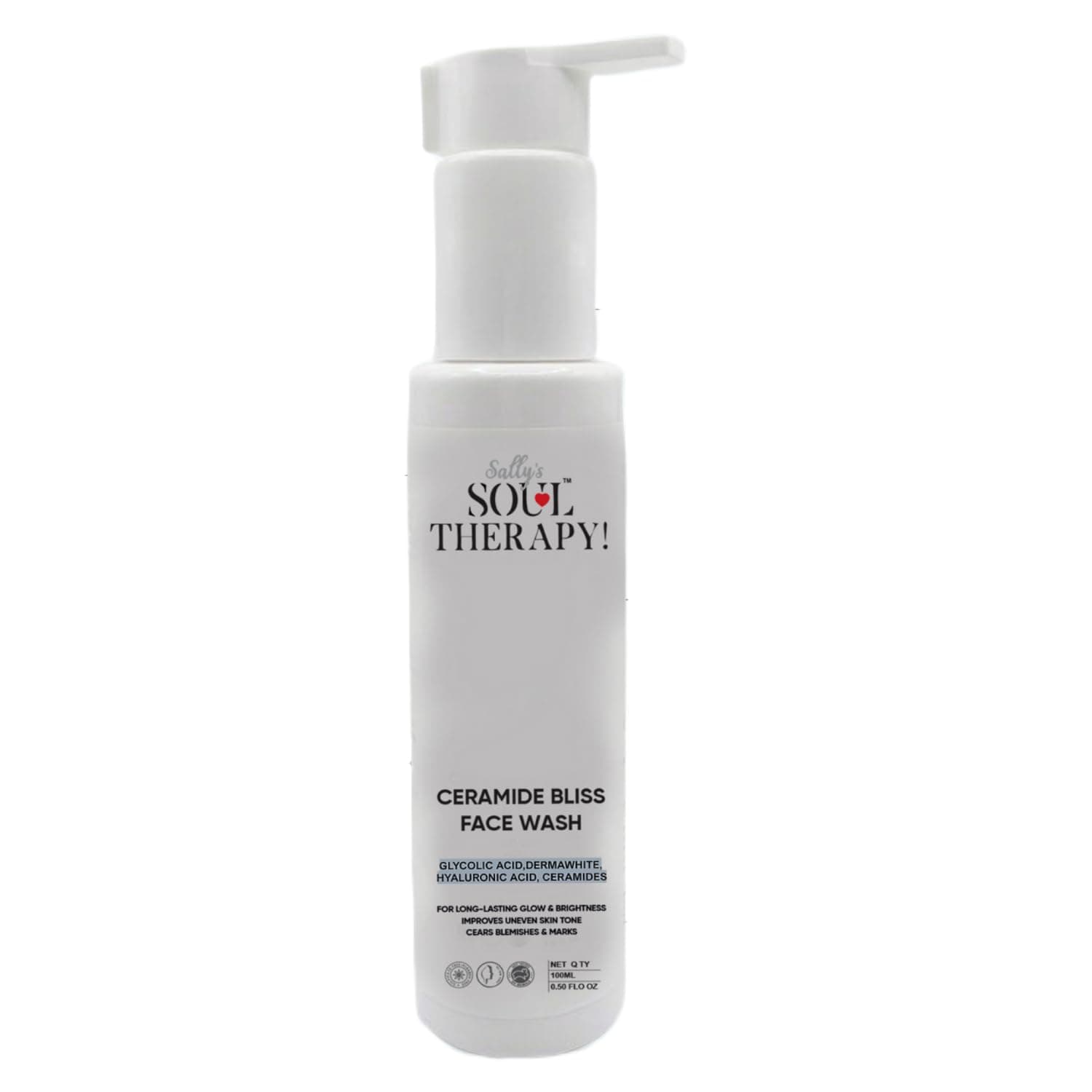 Sally's Soul Therapy Ceramide Bliss Face Wash 100ml | Ceramide, Hyaluronic Acid & Glycolic Acid Face Cleanser with Centella | Hydrating, Brightening & Gentle Deep Cleansing | Helps Strengthen Skin Barrier | Suitable for All Skin Types