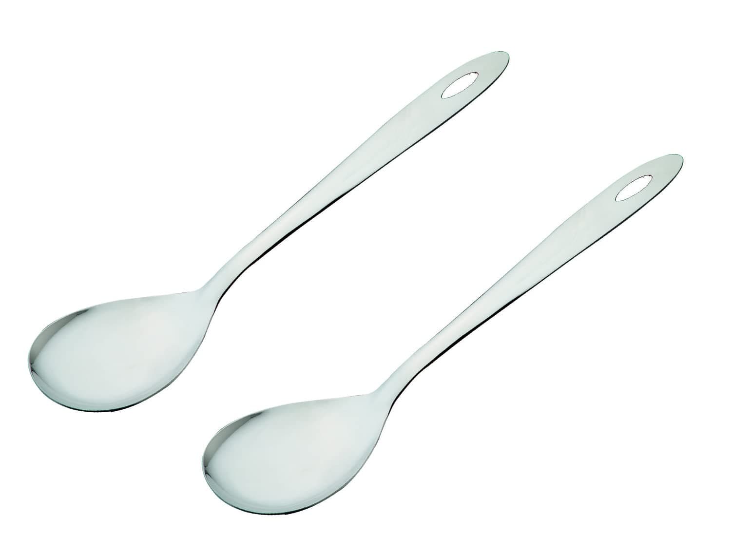 SignoraWare Kitchen Tools Stainless Steel(Food Grade) Heavy Gauge(1.5 MM) Non Stick Prima Solid Oval Spoon No.4(Serving Spoon) Chamcha for Serving Rice/Pasta/Subzi (Size 27 cm) Set/2
