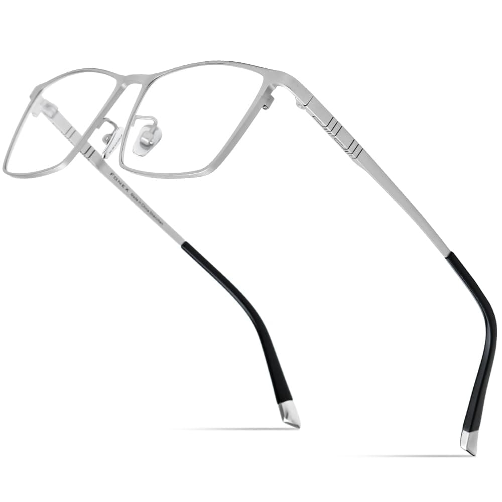 FONEX Titanium Glasses Frame for Men,Square Eyewear Full Optical Eyeglasses F85641 (Silver)