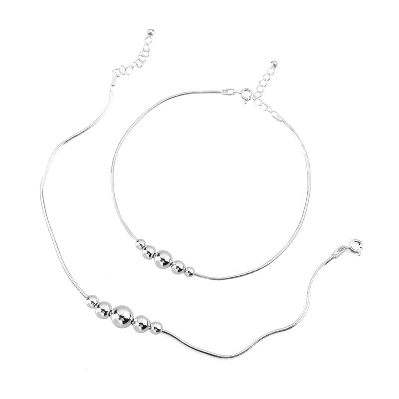 Dhruv Collection Pure 92.5 Pure Sterling Silver 5 Moving Ball Threaded Snake Pattern Anklet (Payal) for Women - 2 Piece