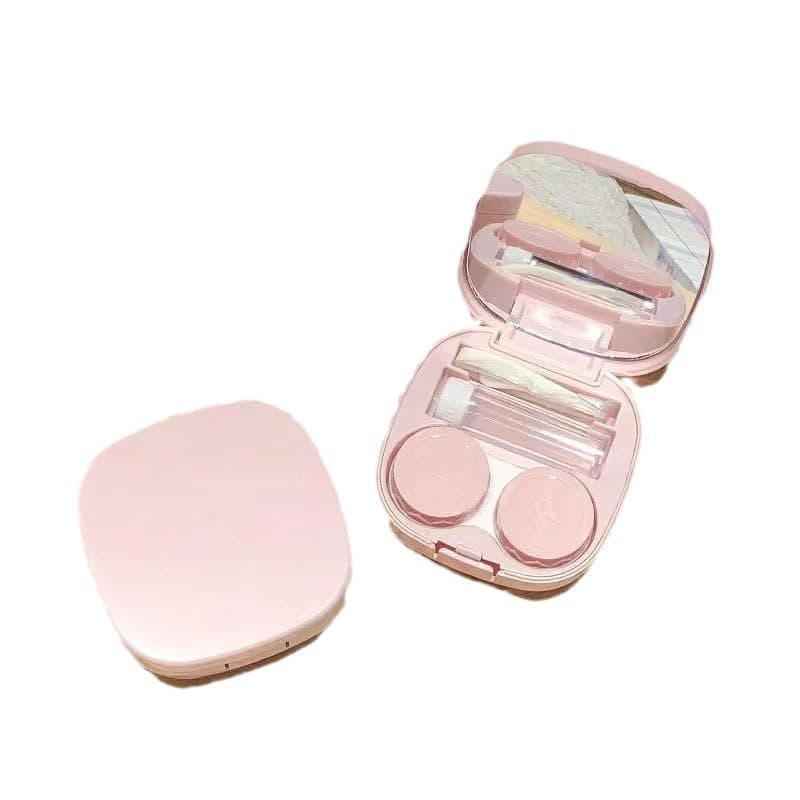 Vastsoon Contact Lens Case with Cleaner Washer, Travel Size Cute Colored Contact Lenses Applicator Removal Tool Kit with Mirror Solution Bottle for Daily Outdoor Contact Box (Pink)