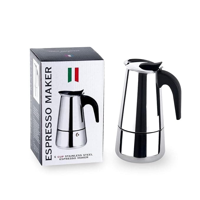 Shrux Espresso Coffee Maker 450ml/10oz/6 to 7 cup Classic Cafe Percolator Maker,Espresso Machine and Pot for Gas or Electric Ceramic Stovetop,Stainless Steel Insulated Italian Coffee maker