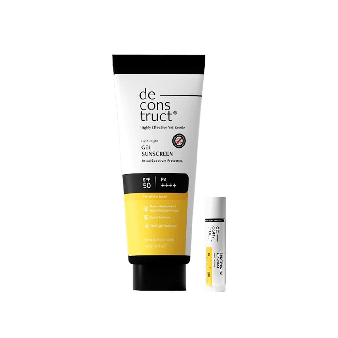 Deconstruct Glow Guard Duo | Brightening Lip Balm + Gel Sunscreen (50 g) | Lip Balm- For Dark, Pigmented, Dry, Flaky Lips | Brightens Pigmented Lips | Pack of 2