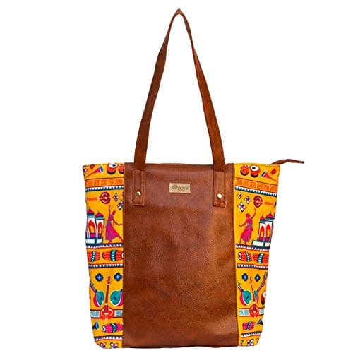 Ghirani Moments of Symphony Tote Bag for Women & Girls PU Leather Polycanvas Handcrafted Shoulder Bag with Zip Closure (Color – Multicolor)