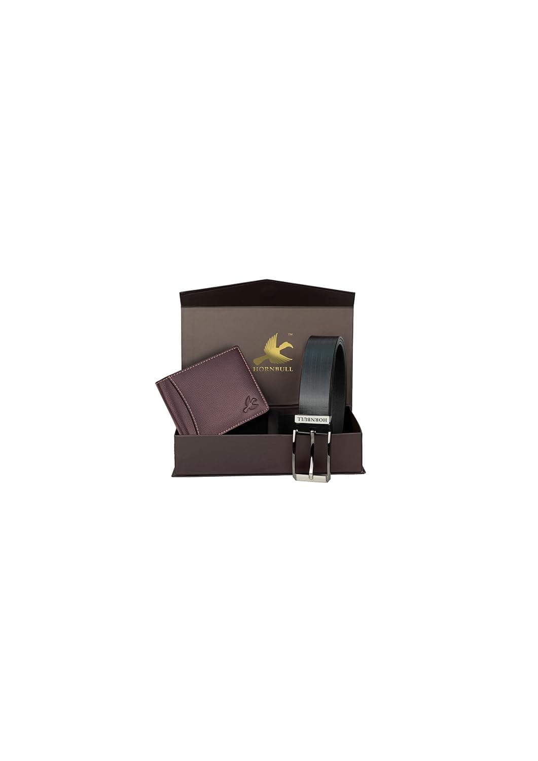 HORNBULL Mens Combo Brown Purse and Black Belt | Genuine Leather Wallet for Men | RFID Combo Wallet Gift Hamper BW10495
