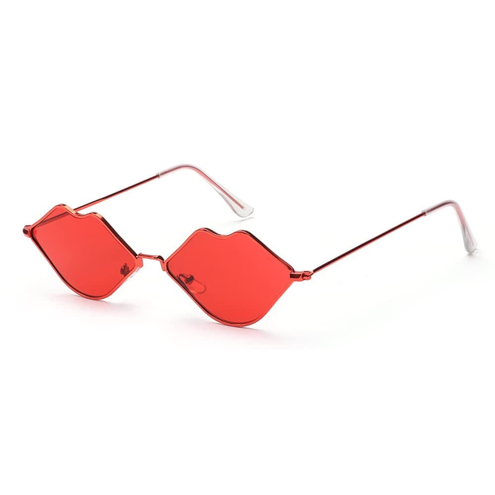 Sexy Lips Shape Irregular Sunglasses,Retro Glasses,Small Frame Metal Lips Sunglasses(F,Red-Red), Red, One Size, Red, One Size