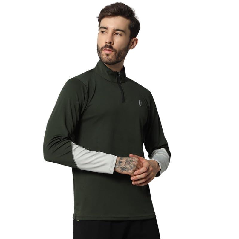 ATICX Polyester Full Sleeve Compression High Turtle Neck Sports Jersey T Shirt for Men - Quick Dry Fit Gym Workout Top for Running, Swimming, Training, Cycling, Football, Badminton, Racing Green, L