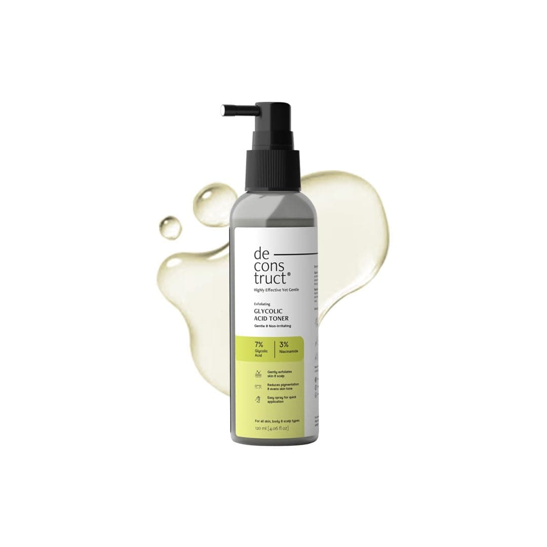 Deconstruct Exfoliating 7% Glycolic Acid Toner with 3% Niacinamide, Multi-Functional Non-Irritating Exfoliating Toner For Face,Body,Underarms & Scalp, For Glowing & Even Skin Tone,For Men & Women,120ml