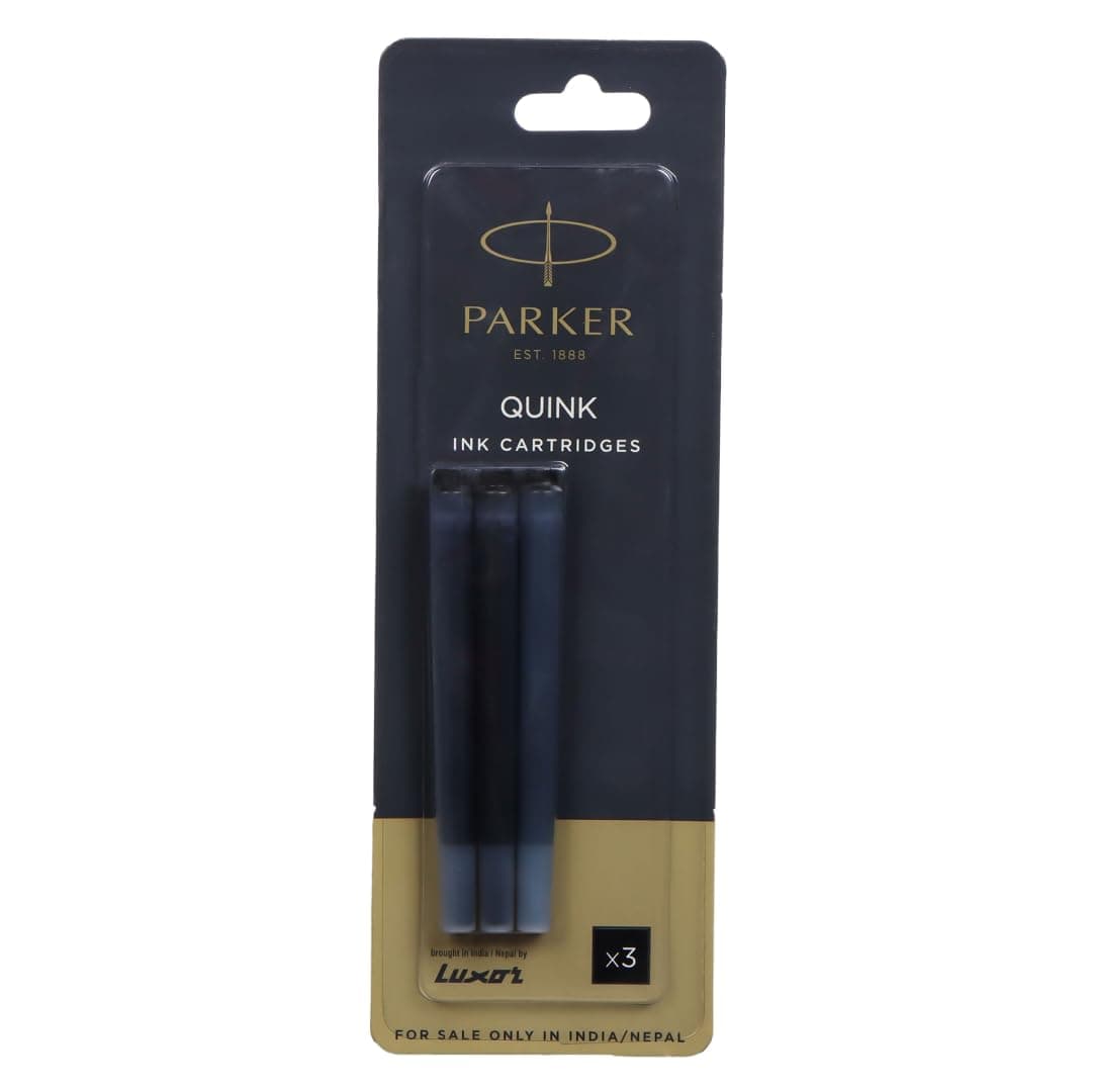 Parker Fountain Pen Quink Ink Cartridges | Black Color Ink | Pack of 3 | Quick-Drying Ink | Smooth, Precise Writing Refill Cartridge – Easy to Install for Parker Fountain Pens