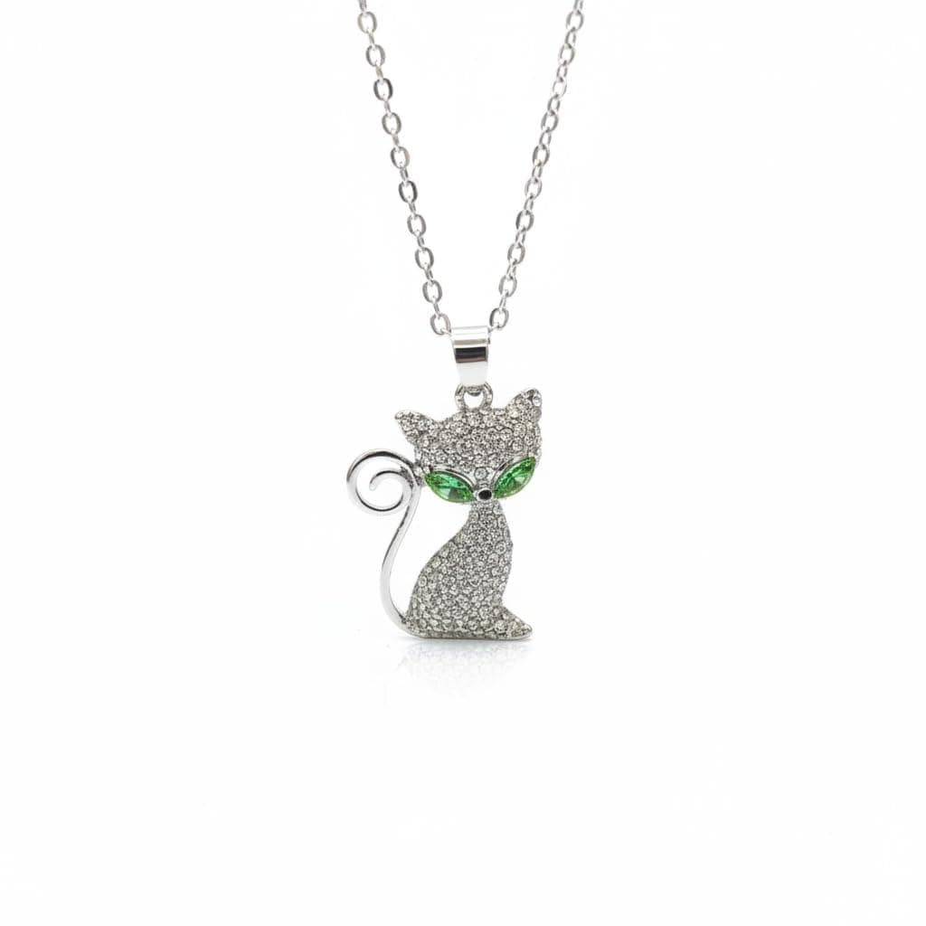 University Trendz Silver-Plated Kitty Cat Pendant Chain Necklace For Women & Girlsfor Women & Girls