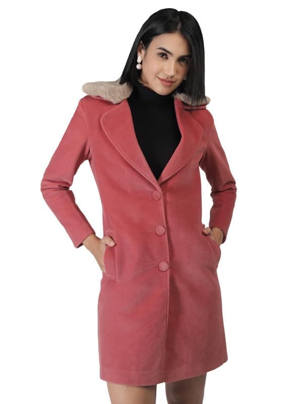 PLAGG Women Winter Wear Solid Long length Trench Coat with wool blend and comfort fit
