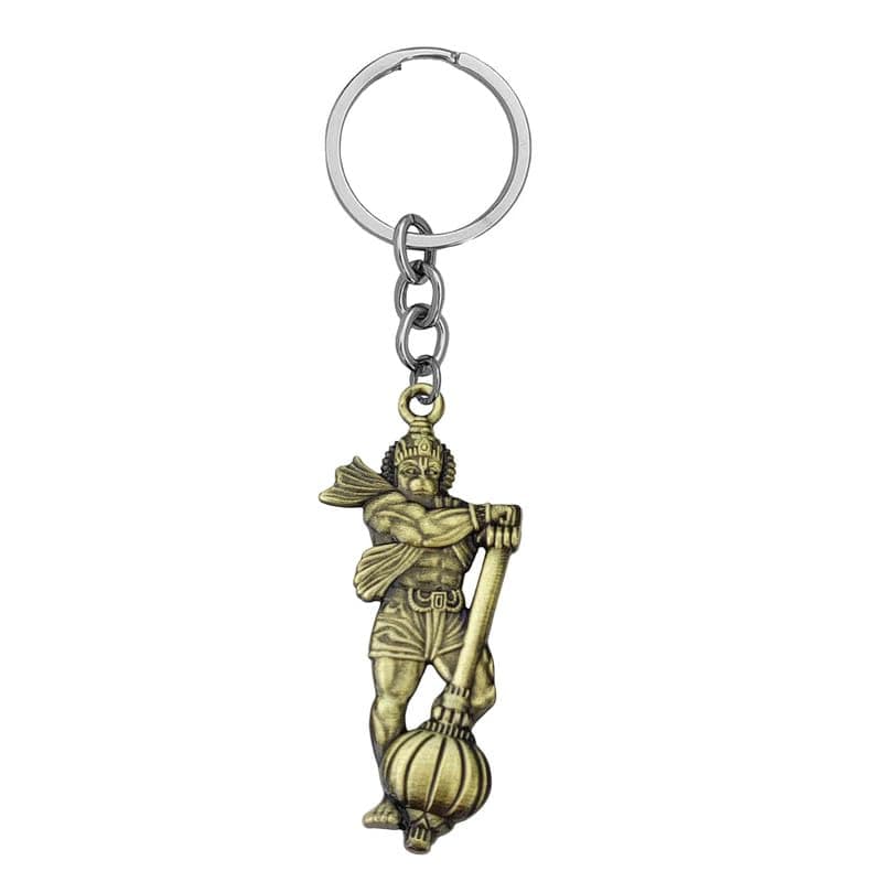 M Men Style Hanumanji Bajrangbali Lord Hanuman Pavanputra Hanuman Gada Metal Keychains/Keyring for Men, Women, Car and Bikes and Home Bronze Skey2024139
