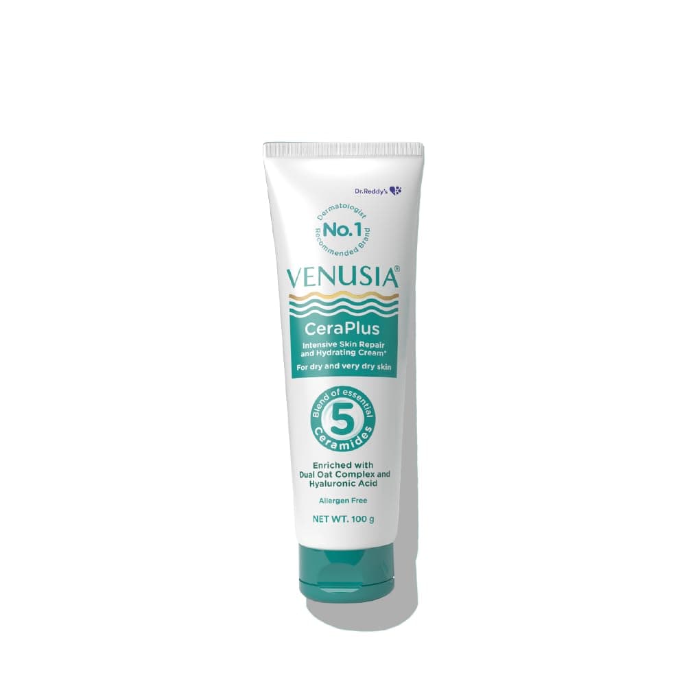 Dr. Reddy's Venusia CeraPlus Moisturizing Cream For Dry Skin - Formulated With 5 Essential Ceramides, Oat Complex & Hyaluronic Acid : Hypoallergenic and Fragrance-Free : 100g