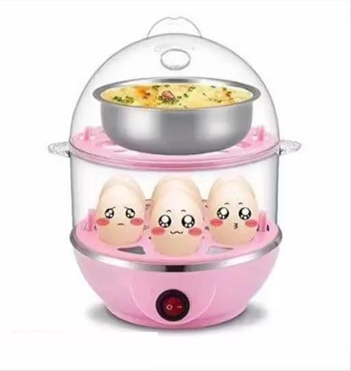 PRAHAJ 14-Egg Double Layer Electric Egg Boiler & Steamer – 350W Automatic Egg Cooker for Boiling, Poaching & Steaming – Fast & Efficient Kitchen Appliance Color Pink