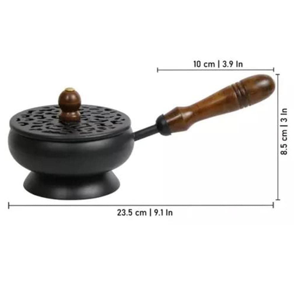 Heaven Decor Metal Incense Loban Burner with Wooden Handle