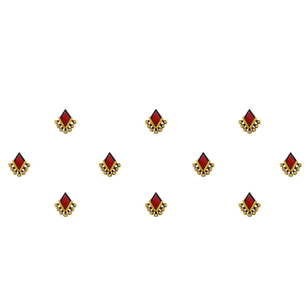 Comet Busters Red Diamond Shaped Bindis with Gold Beads (BV904)