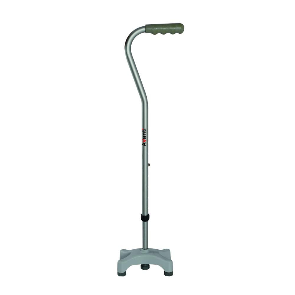 Vissco Avanti Quadripod Shepherd Shape Walking Stick for Elderly and Seniors, 4-Leg Anti-Slip Base, Height Adjustable Walking Cane with Better Hand Grip, Lightweight Aluminium, for Men and Women
