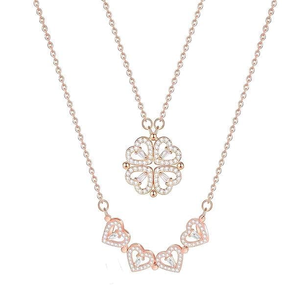 Brado Jewellery Multi Wearing Necklace 4 Heart Magnetic Rose Gold Necklace Pendant Heart Toggle Necklace Diamond Women/Girls Accessories