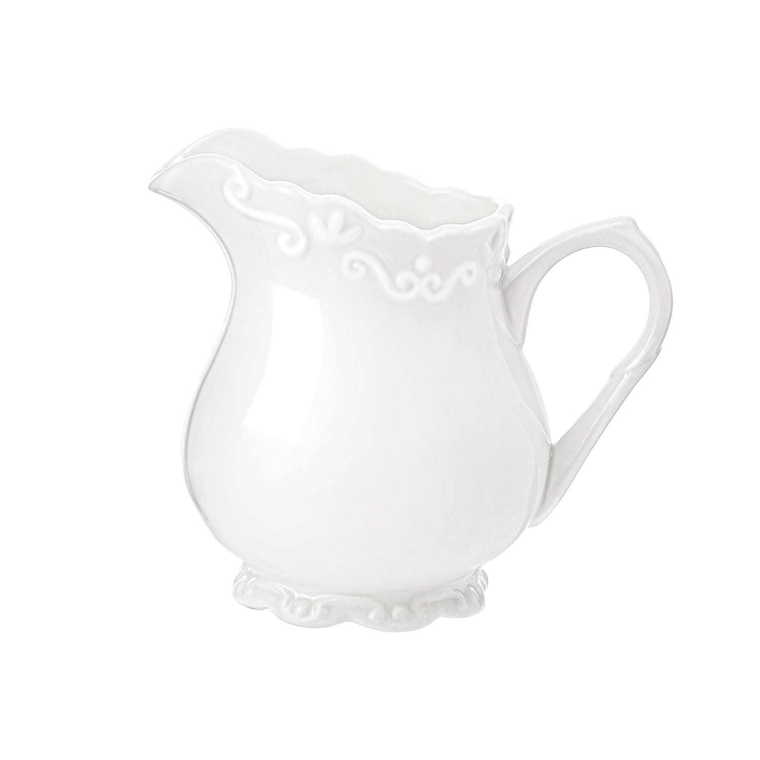JHNIF Vintage Pure White Ceramic Creamer with Handle, 6 Oz Coffee Milk Creamer Pitcher.