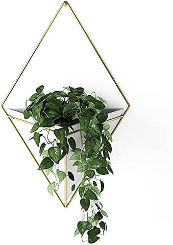 T J Hanging Planter Metal Vase & Geometric Wall Decor Container, White / Gold, 1 Pc
