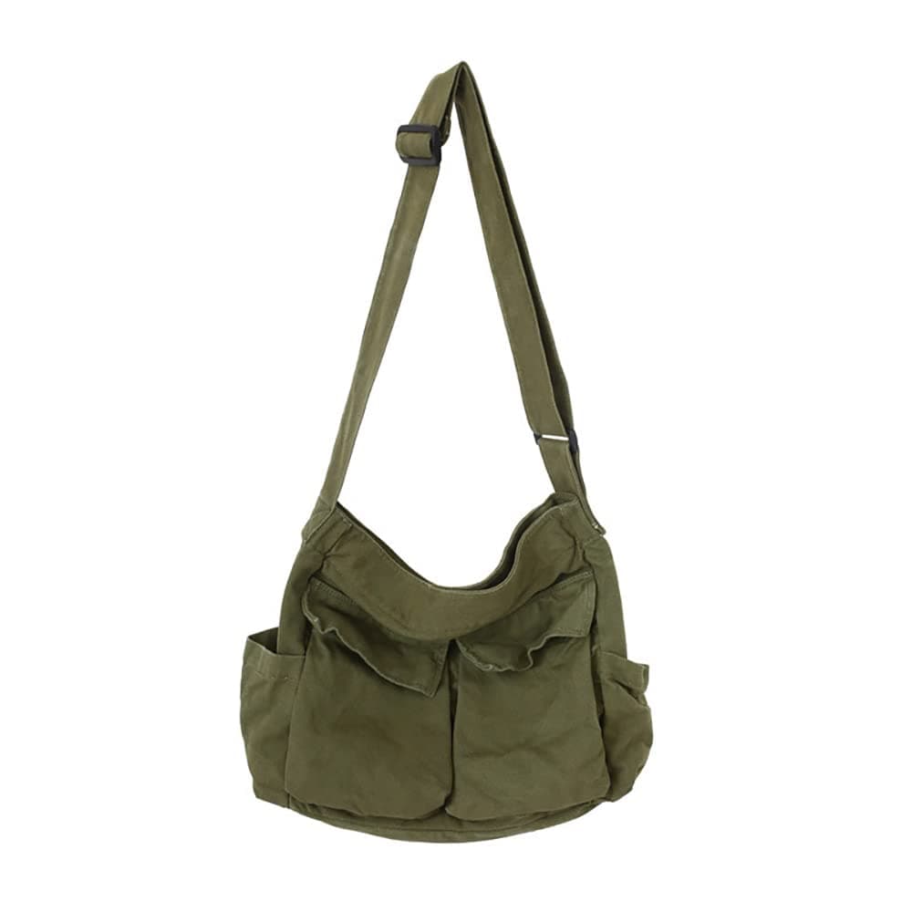 Bohemian Hipster Hobo Boho Hippie Crossbody Bag Purse Canvas Sling Bag Aesthetic Tote Large Handbags Fairy Grunge Bag, Army Green, Large