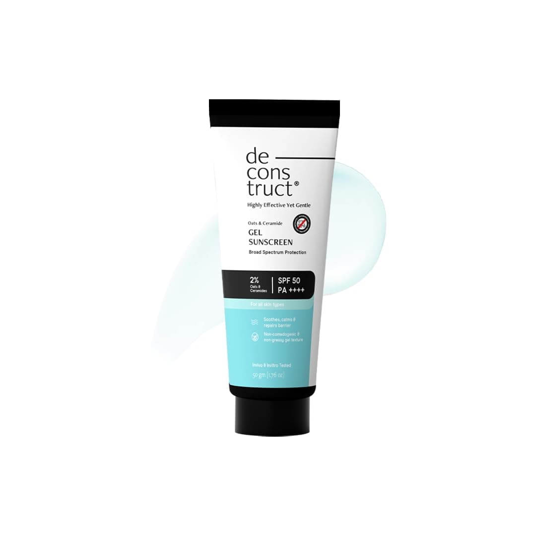Deconstruct Oats & Ceramide Gel Sunscreen SPF 50 PA++++ |In Vivo| Barrier Repair for Sensitive & Oily skin | Soothes, Calms Skin | New Gen UV Filters |Lightweight & Non-greasy | For Men & Women - 50g