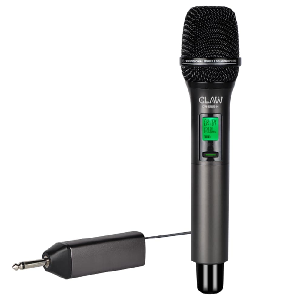 CLAW CW-SR50H UHF Wireless Dynamic Microphone with Plug & Play Receiver, LED Display, One-Tap Mute, 50m Long Range, Rechargeable Metal Receiver for Karaoke, DJ & Stage