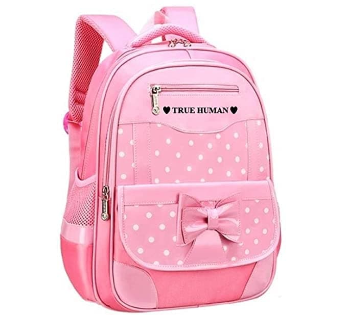 TRUE HUMAN 22 Litres Backpack For Girls, Waterproof Kids Backpacks School Bag For Girl | Bookbags Cute Travel Daypack | Bow Bagpack Cute Baby - Pink
