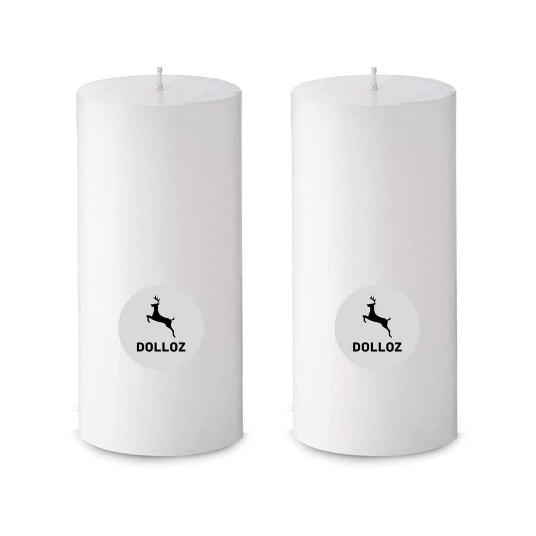 Dolloz Paraffin Wax Pillar Candle (Set of 2, 3 X 6 Inch, White) | Dripless | Smokeless | Unscented | Burning time- 60 hrs | Hand Poured | Christmas Candle