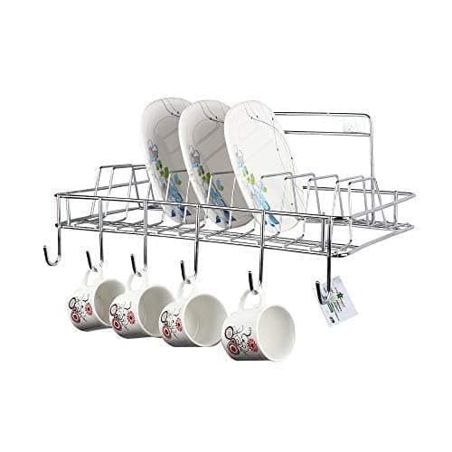 Cri8Hub Stainless Steel Wall Mount Utensils Rack | Dish Rack With Plate, Glass, Cup, Mug & Cutlery Stand | Modular Storage Organizer for Kitchen