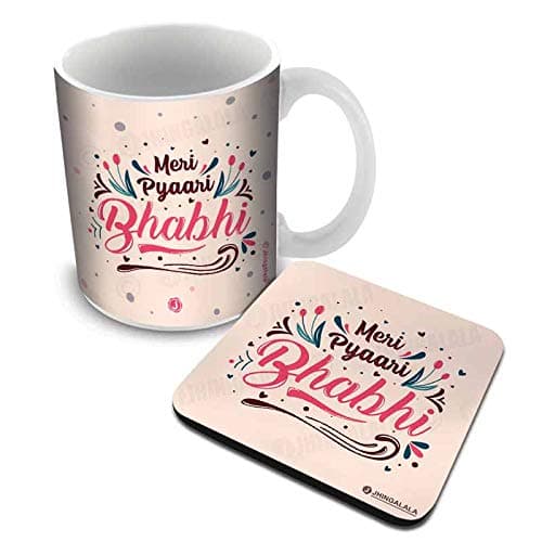 Jhingalala Meri Pyaari Bhabhi Printed Mug and Coaster Combo Gift Pack | Birthday Gift for Sister in Law, Gift for Bhabhi, Gift for Sister in Law, Gift for Birthday, Gift for Anniversary