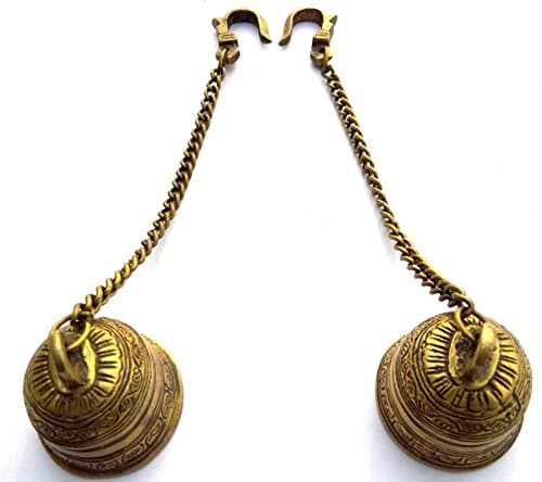 Kartique Brass Wall Hanging Bells with Chain, Polished Handcrafted Design, Door and Mandir Decor, Gold, Standard