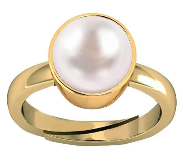 JAGDAMBA GEMS 3.25 Ratti /2.75 Carat Natural Pearl Certified moti Adjustable panchhdhaatu/Ashtadhatu Gold Plated Ring for Men and Women